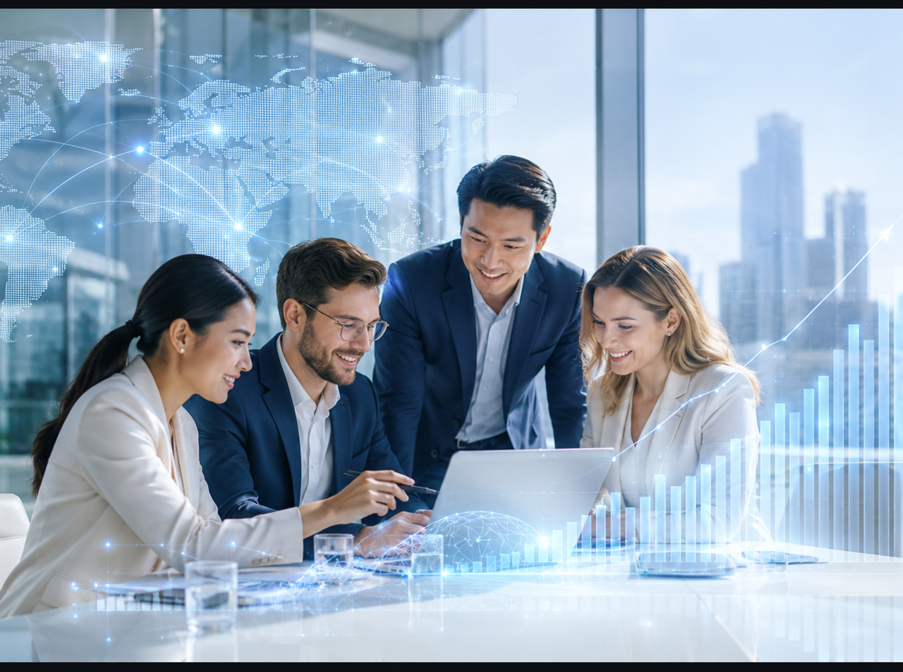 Global business team and connected markets driving enterprise growth